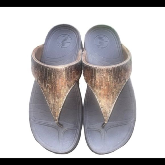 FIT FLOP Bronze Sequins Micro Wobble Board Workout Flip Flop Sandals Sz 9 - Picture 7 of 12
